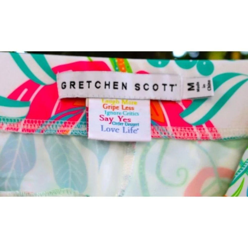 Gretchen Scott Bright Skort Women Size Medium Neon Tropical Design Pull On EUC!